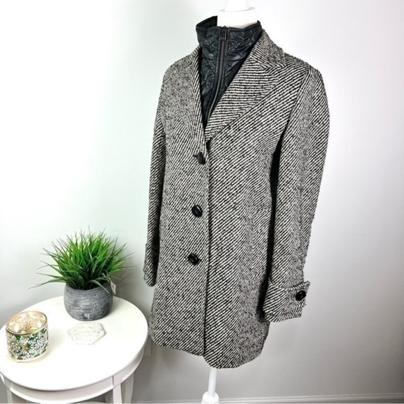 Cinzia Rocca Tweed Wool Coat Women’s 4 Grey Black Zip In Vest Classic - Picture 3 of 12